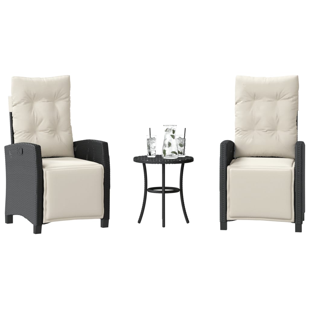 Ensemble de bistro 3 pcs avec coussins noir résine tressée - XIOS