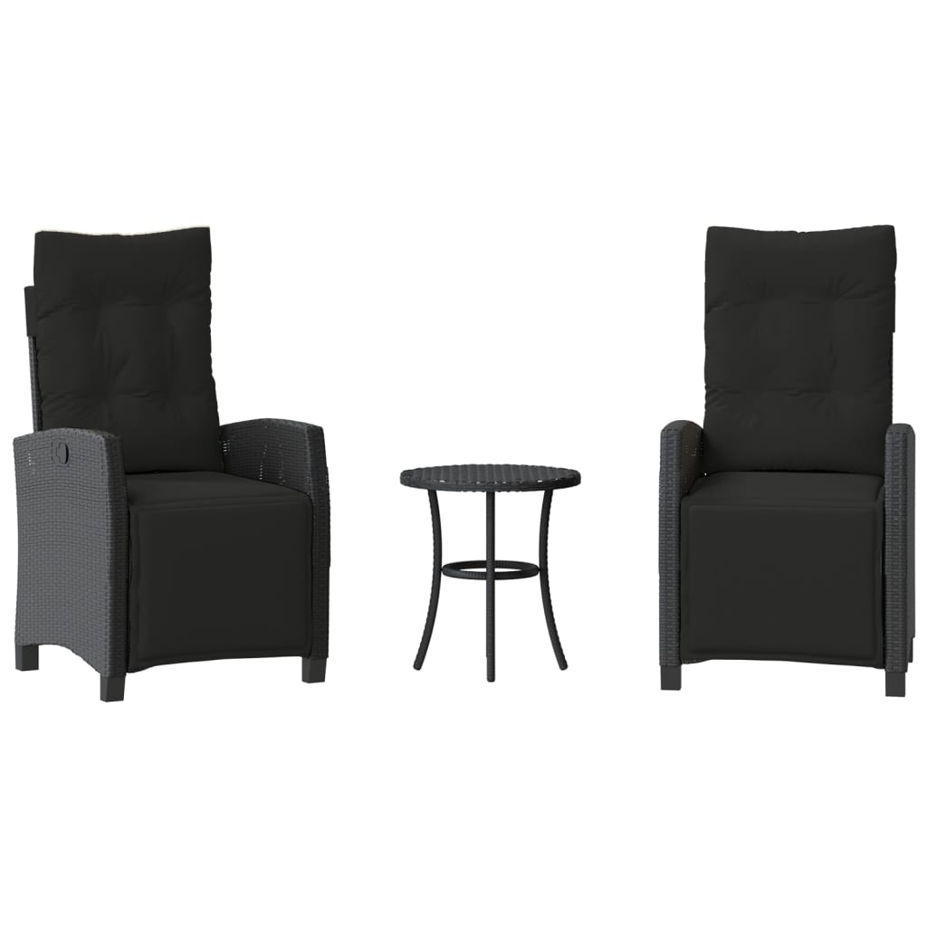 Ensemble de bistro 3 pcs avec coussins noir résine tressée - XIOS