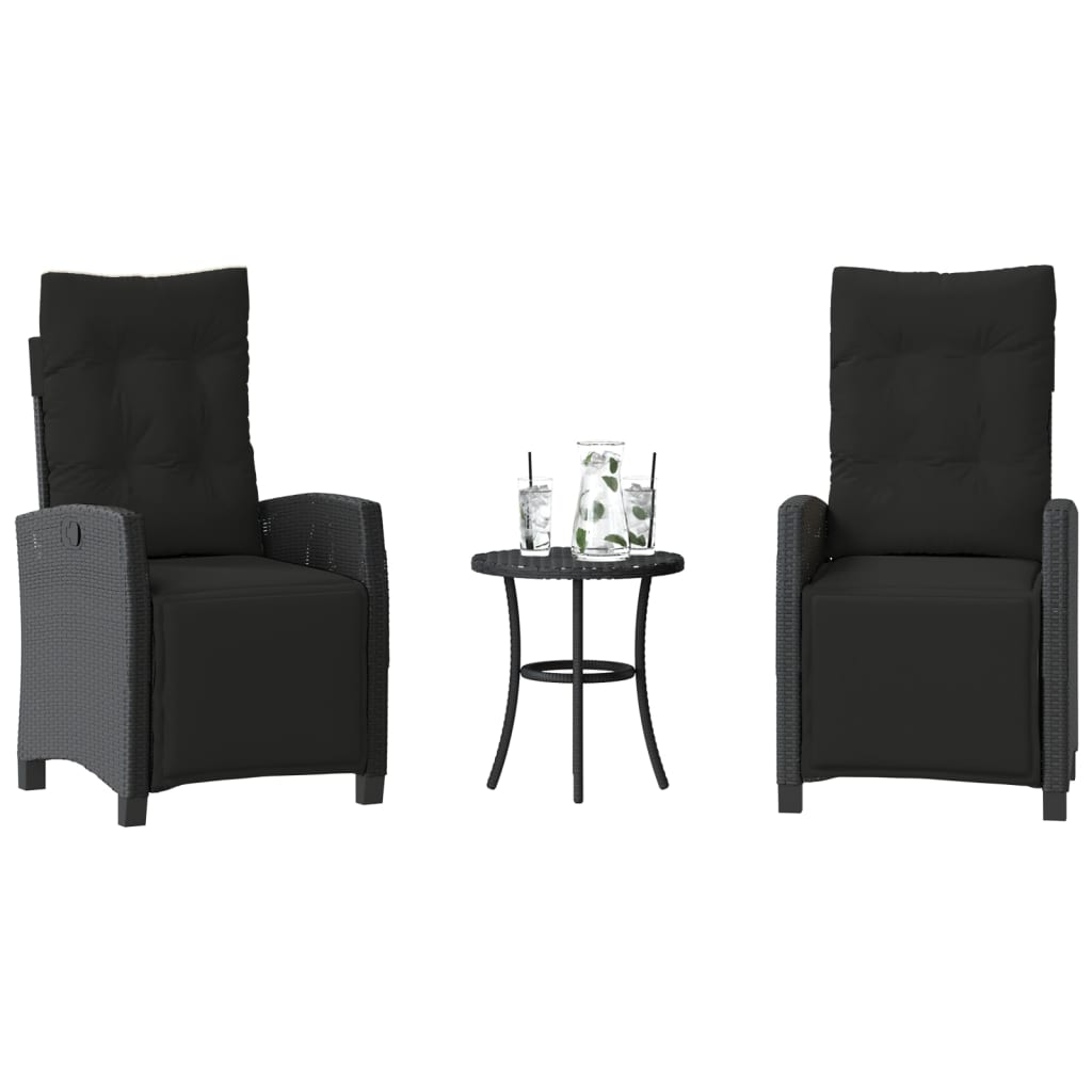 Ensemble de bistro 3 pcs avec coussins noir résine tressée - XIOS