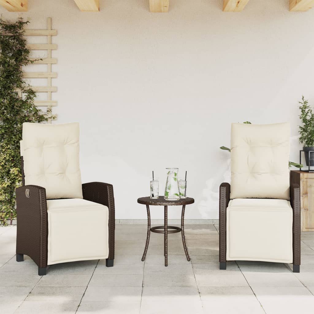 Ensemble de bistro 3 pcs avec coussins marron résine tressée - XIOS