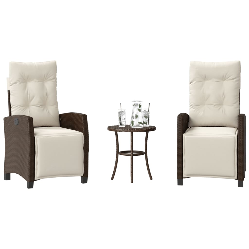 Ensemble de bistro 3 pcs avec coussins marron résine tressée - XIOS