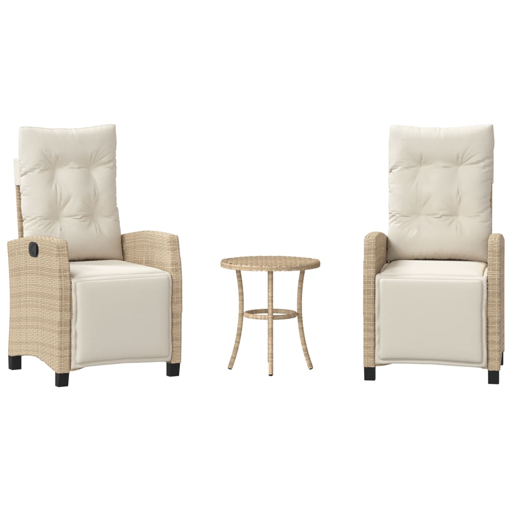Ensemble de bistro 3 pcs avec coussins beige résine tressée - XIOS
