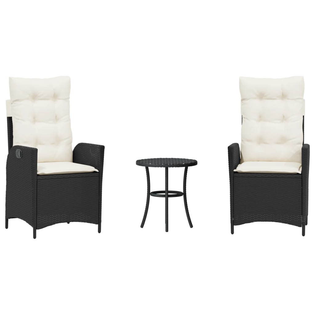 Ensemble de bistro 3 pcs avec coussins noir résine tressée - XIOS
