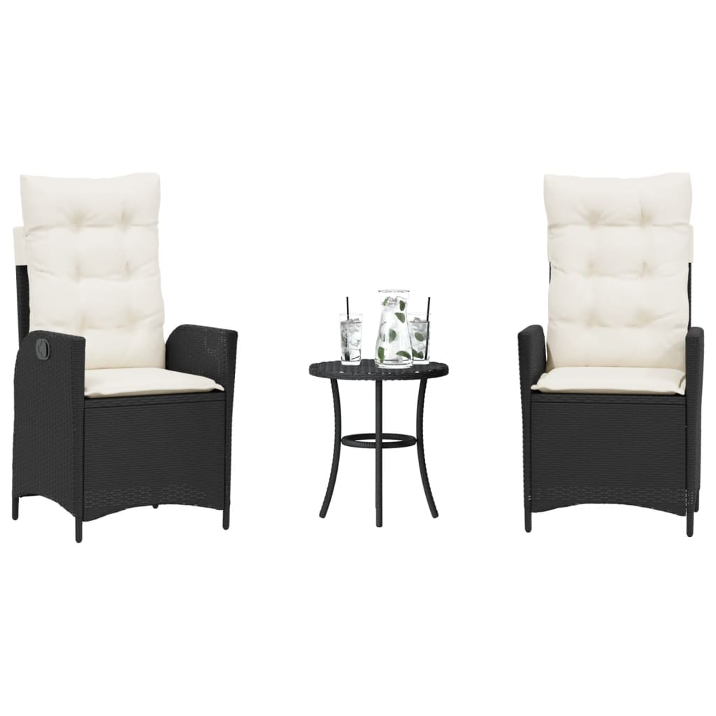 Ensemble de bistro 3 pcs avec coussins noir résine tressée - XIOS