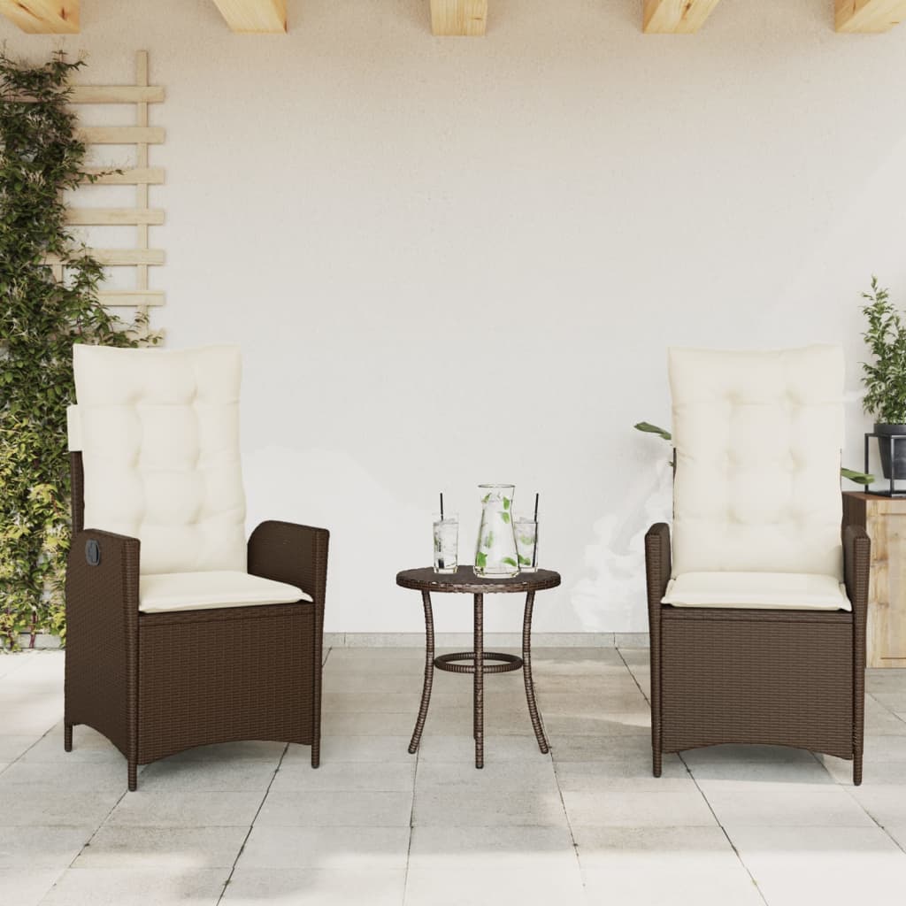 Ensemble de bistro 3 pcs avec coussins marron résine tressée - XIOS