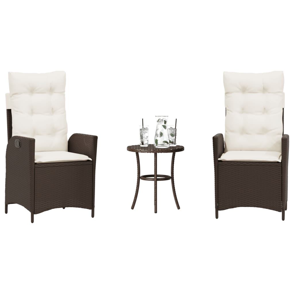 Ensemble de bistro 3 pcs avec coussins marron résine tressée - XIOS