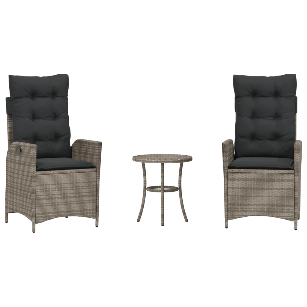 Ensemble de bistro 3 pcs avec coussins gris résine tressée - XIOS