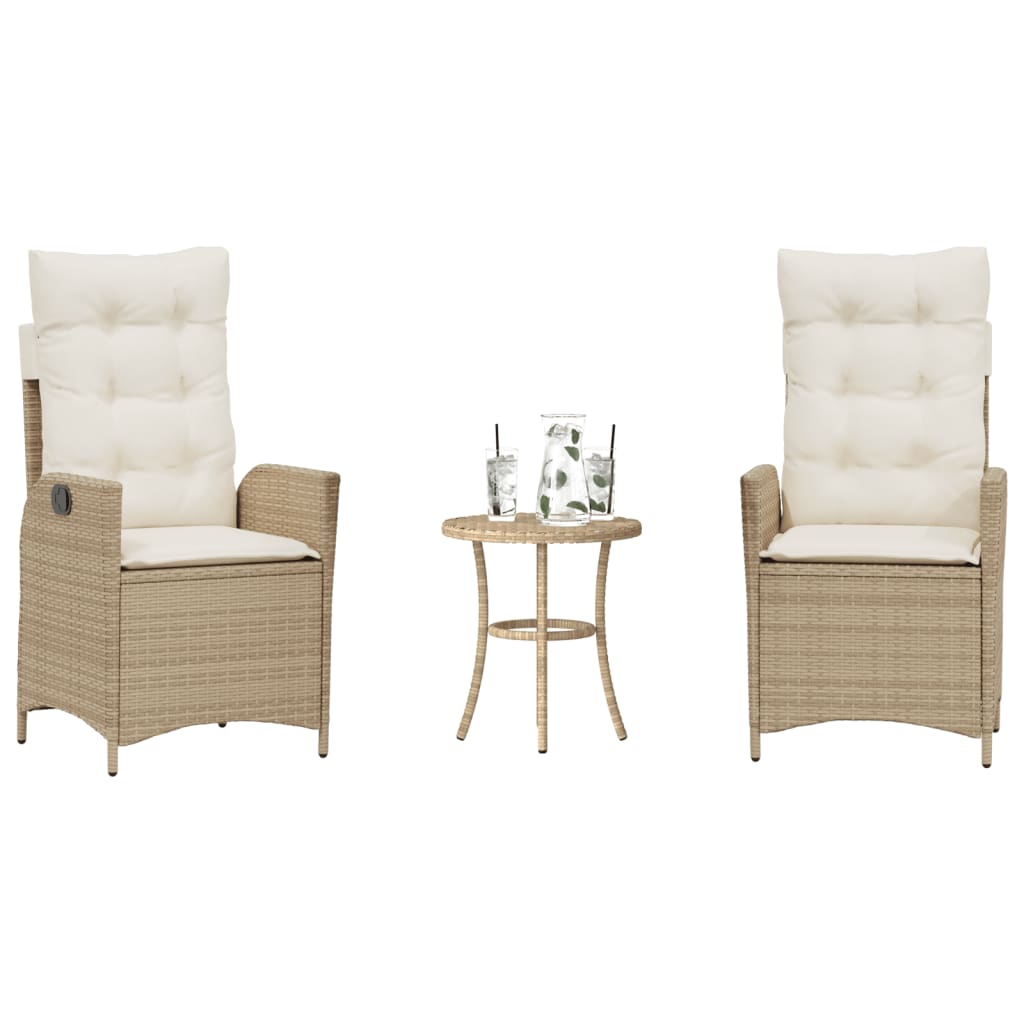 Ensemble de bistro 3 pcs avec coussins beige résine tressée - XIOS