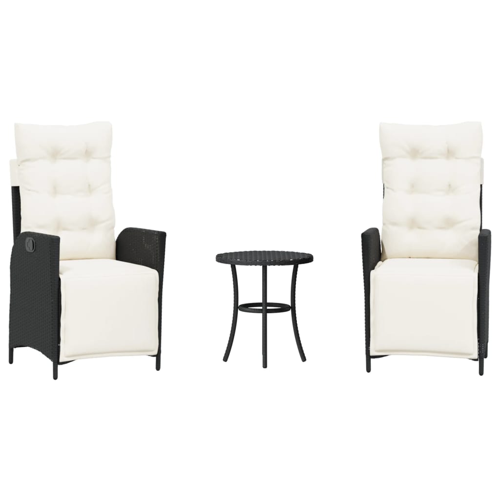 Ensemble de bistro 3 pcs avec coussins noir résine tressée - XIOS