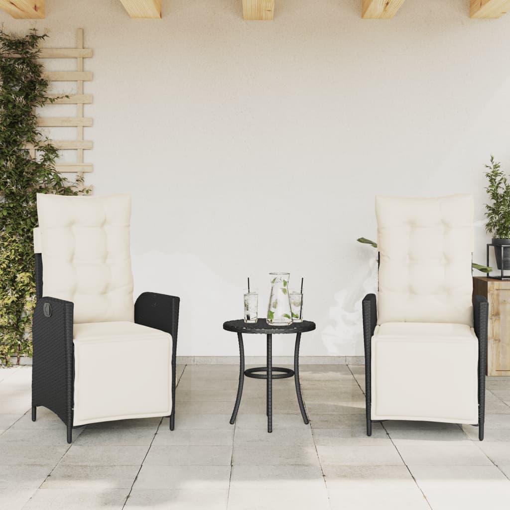 Ensemble de bistro 3 pcs avec coussins noir résine tressée - XIOS