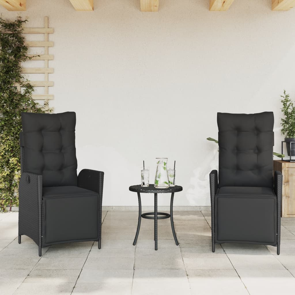 Ensemble de bistro 3 pcs avec coussins noir résine tressée - XIOS