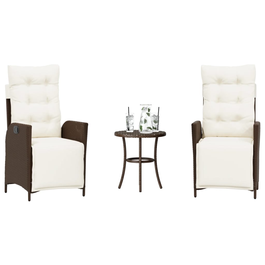 Ensemble de bistro 3 pcs avec coussins marron résine tressée - XIOS