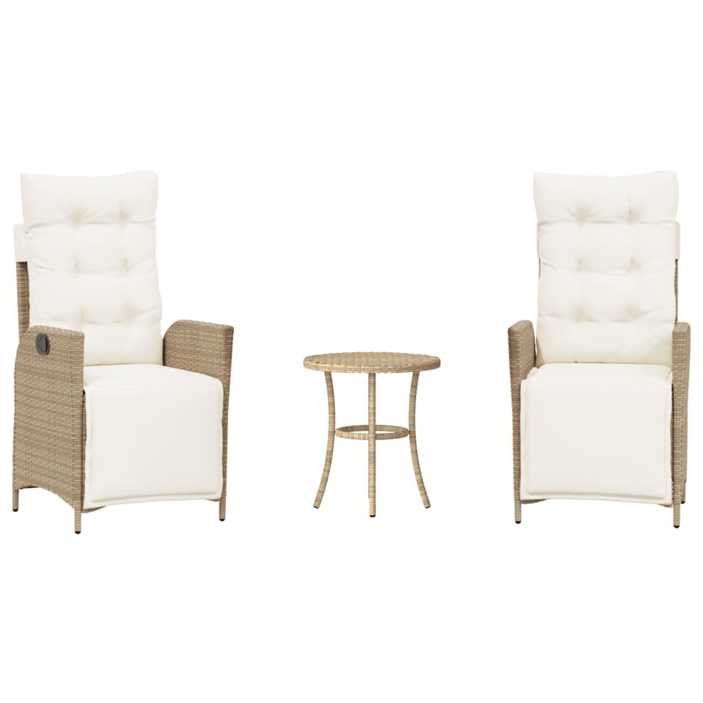 Ensemble de bistro 3 pcs avec coussins beige résine tressée - XIOS