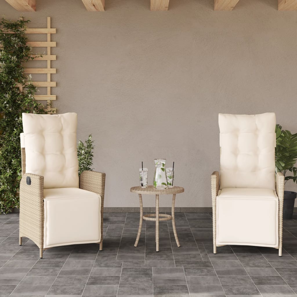 Ensemble de bistro 3 pcs avec coussins beige résine tressée - XIOS