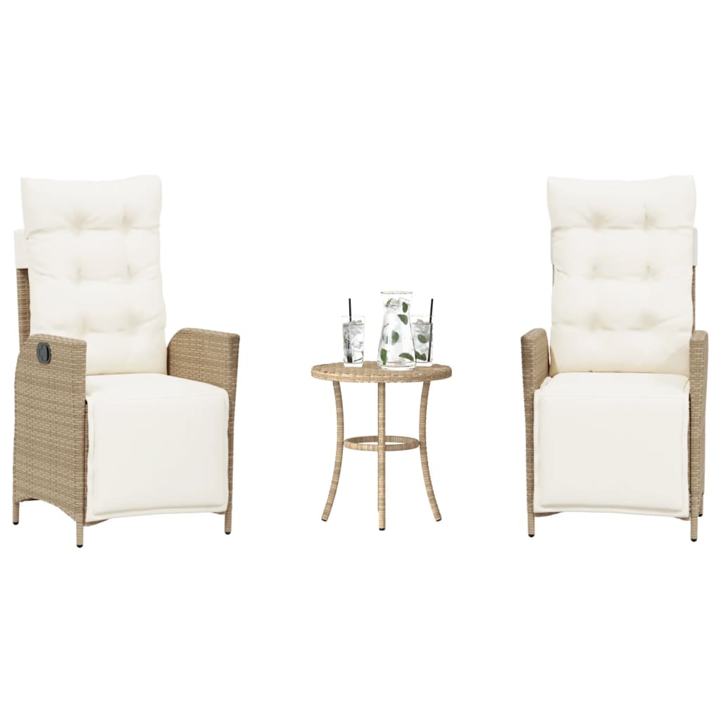 Ensemble de bistro 3 pcs avec coussins beige résine tressée - XIOS