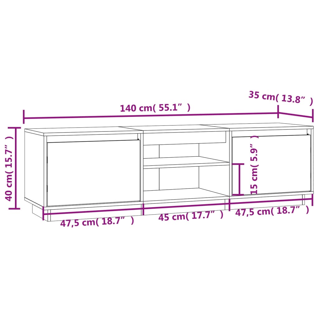 Meuble TV Blanc 140x35x40 cm Bois de pin massif - XIOS