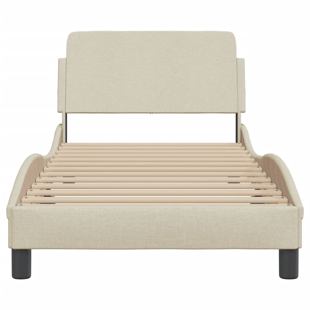 Cadre de lit avec tête de lit sans matelas crème 80x200cm tissu - XIOS