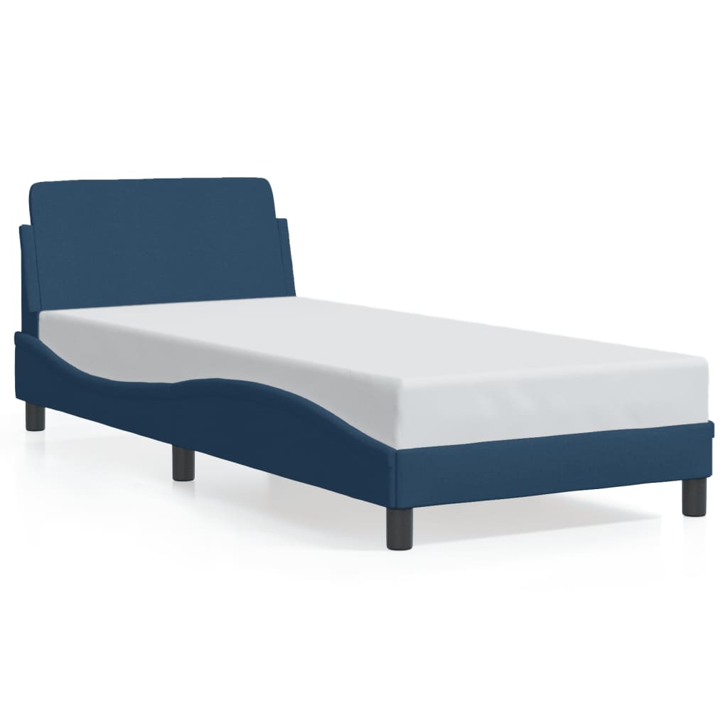 Cadre de lit avec tête de lit sans matelas bleu 80x200 cm tissu - XIOS
