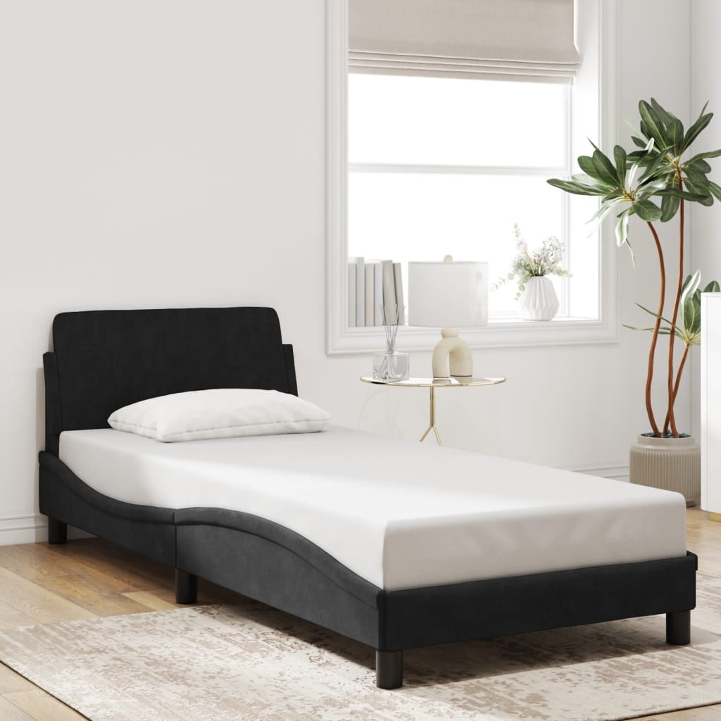 Cadre de lit et tête de lit sans matelas noir 80x200 cm velours - XIOS