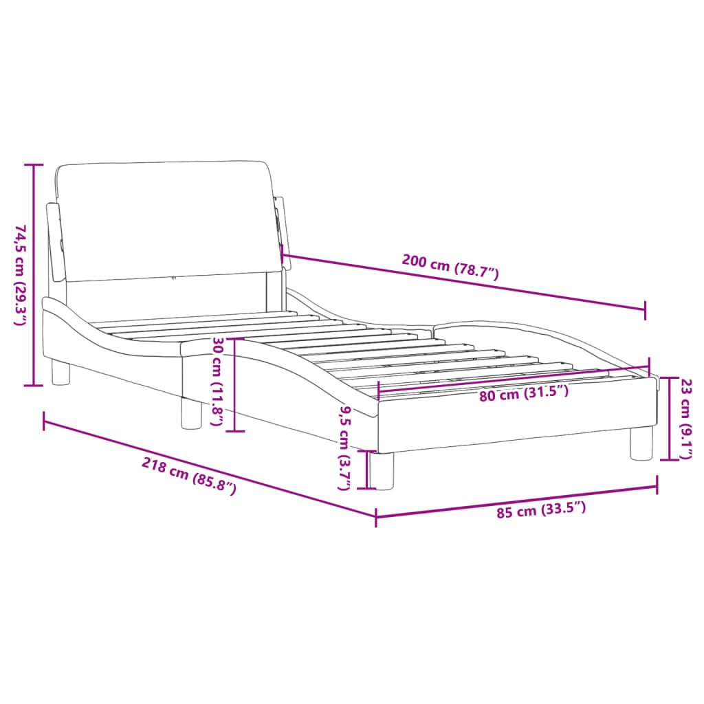 Cadre de lit sans matelas noir 80x200 cm similicuir - XIOS