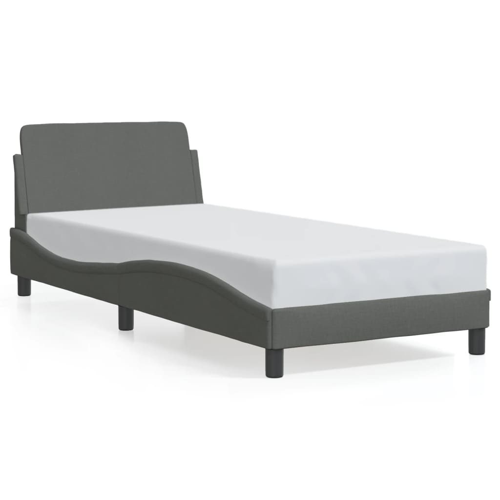 Cadre de lit sans matelas gris foncé 90x190 cm tissu - XIOS