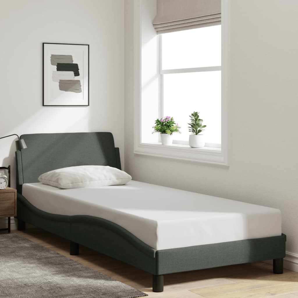 Cadre de lit sans matelas gris foncé 90x190 cm tissu - XIOS