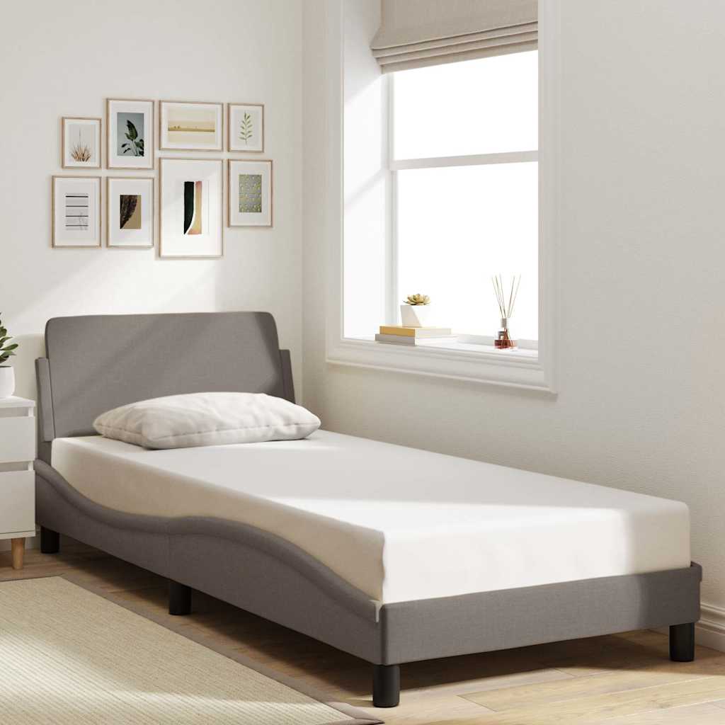Cadre de lit avec tête de lit Dover taupe 90x190cm tissu - XIOS