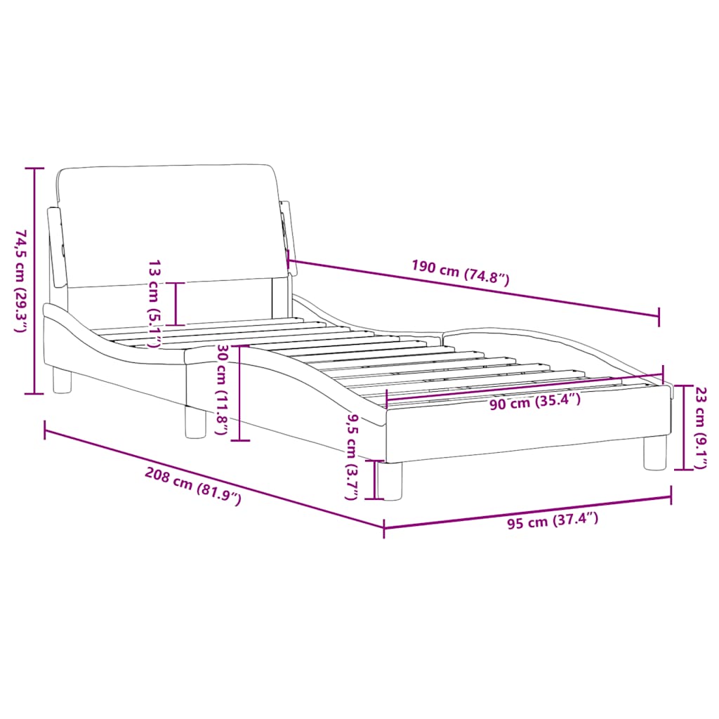 Cadre de lit avec tête de lit Dover bleu 90x190 cm tissu - XIOS