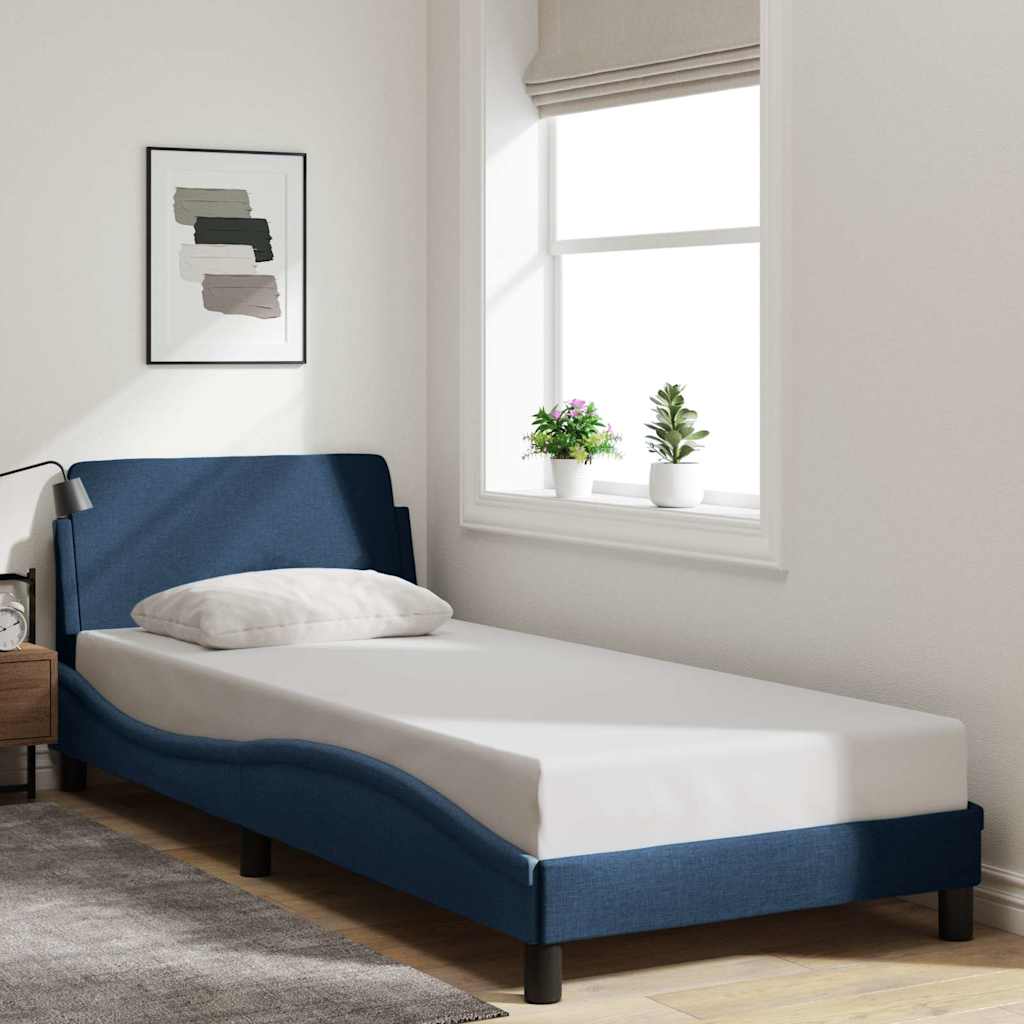 Cadre de lit avec tête de lit Dover bleu 90x190 cm tissu - XIOS