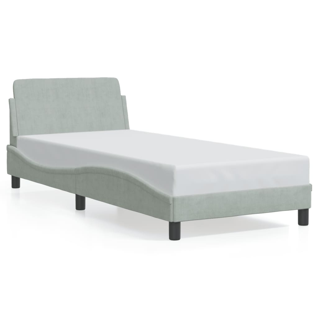 Cadre de lit sans matelas gris clair 90x190 cm velours - XIOS