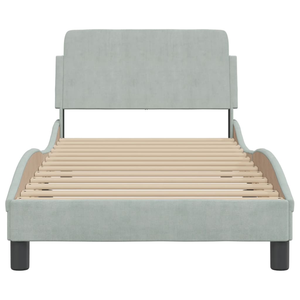 Cadre de lit sans matelas gris clair 90x190 cm velours - XIOS
