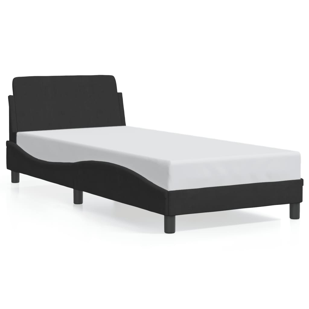 Cadre de lit et tête de lit sans matelas noir 90x190 cm velours - XIOS