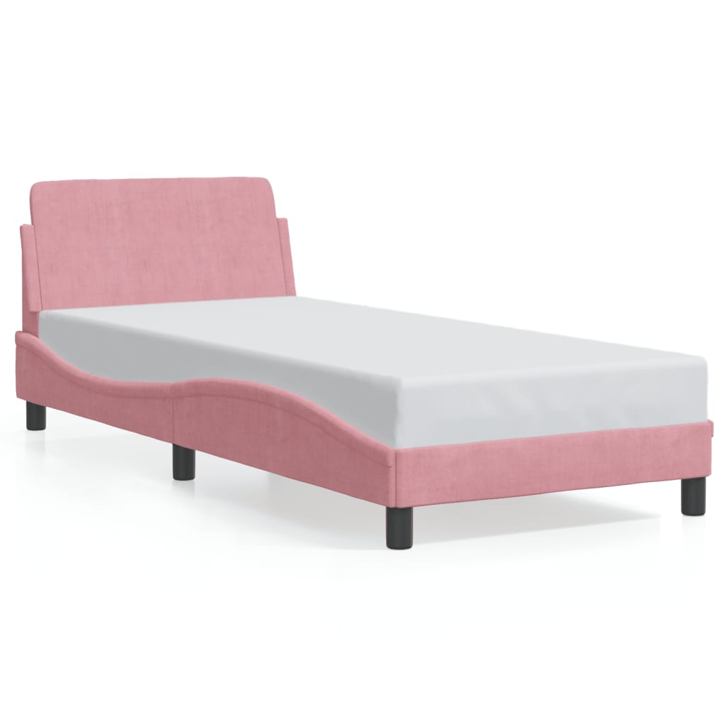 Cadre de lit avec tête de lit Dover rose 90x190 cm velours - XIOS