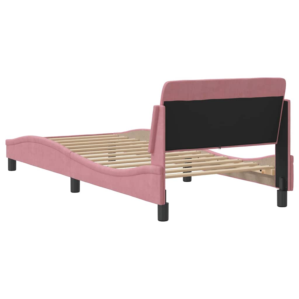 Cadre de lit avec tête de lit Dover rose 90x190 cm velours - XIOS