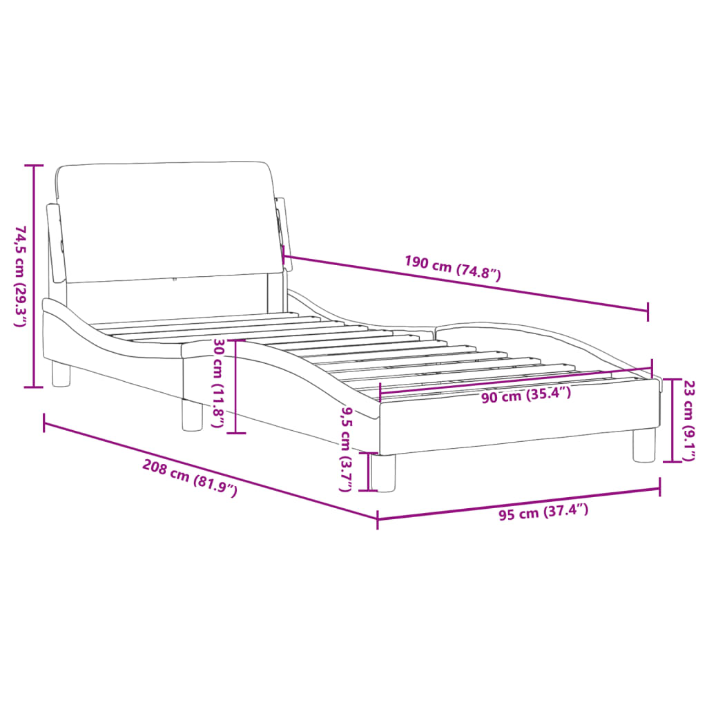 Cadre de lit sans matelas blanc et noir 90x190 cm similicuir - XIOS