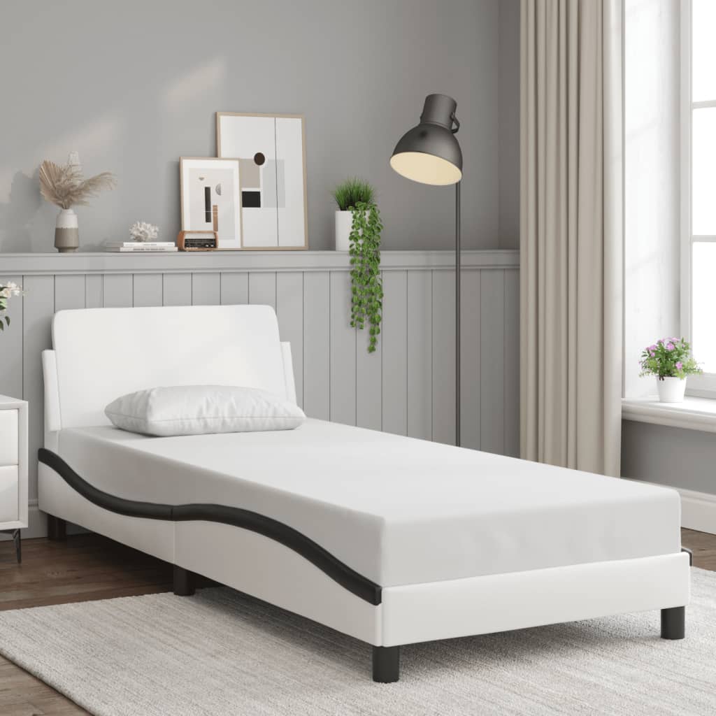 Cadre de lit sans matelas blanc et noir 90x190 cm similicuir - XIOS