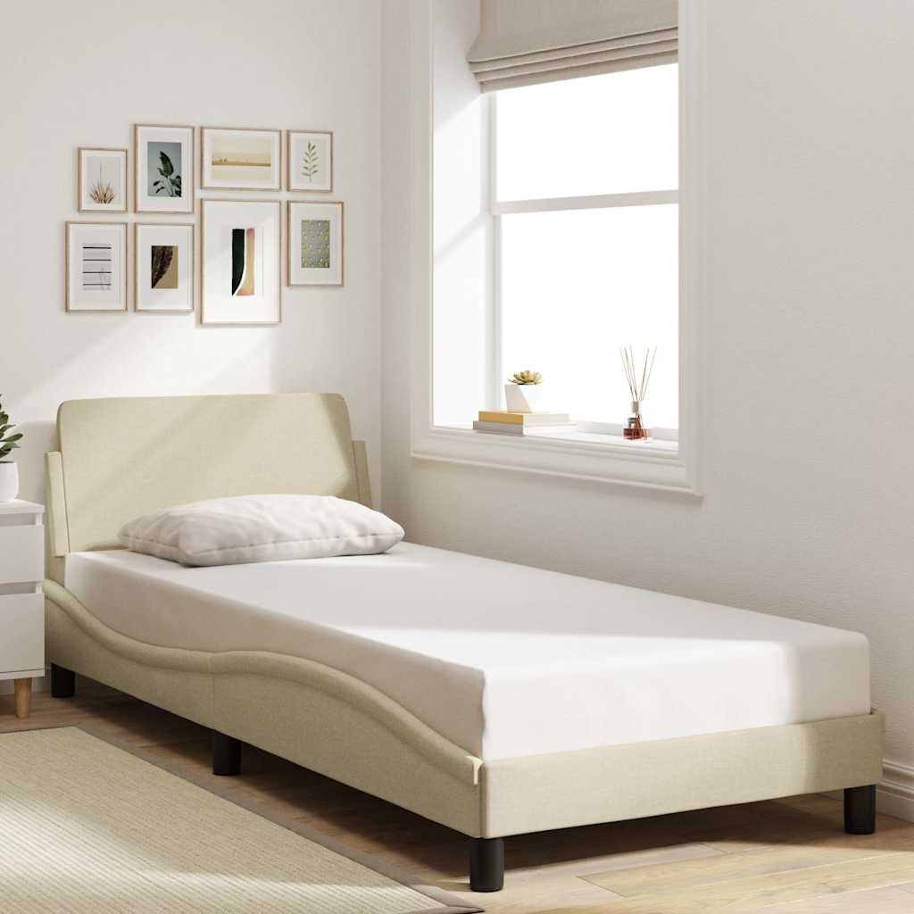 Cadre de lit avec tête de lit Dover crème 90x200cm tissu - XIOS