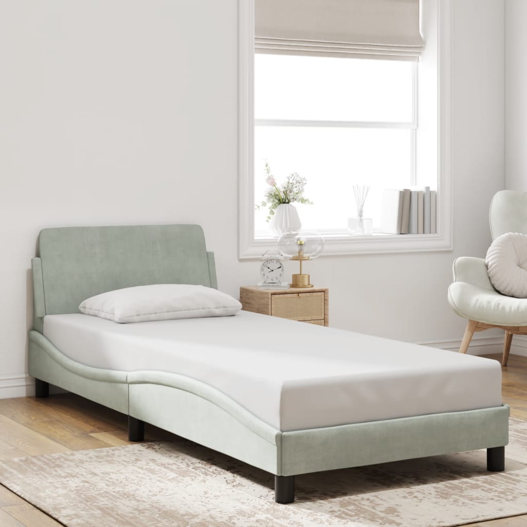 Cadre de lit sans matelas gris clair 90x200 cm velours - XIOS