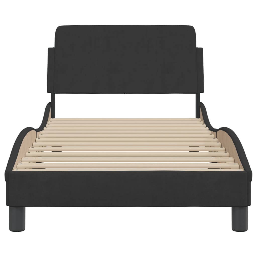 Cadre de lit et tête de lit sans matelas noir 90x200 cm velours - XIOS