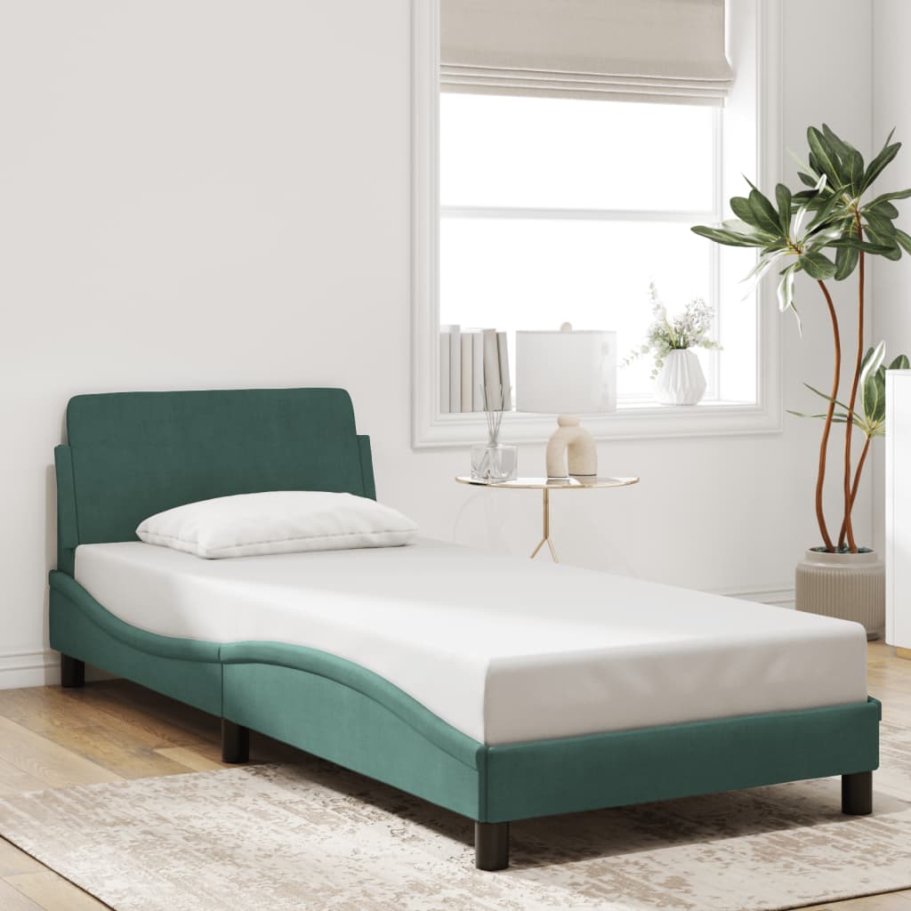 Cadre de lit sans matelas vert foncé 90x200 cm velours - XIOS