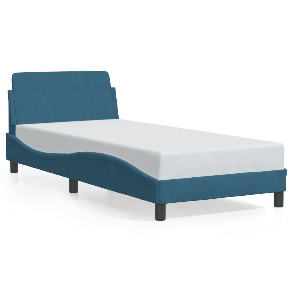 Cadre de lit avec tête de lit Dover bleu 90x200 cm velours - XIOS