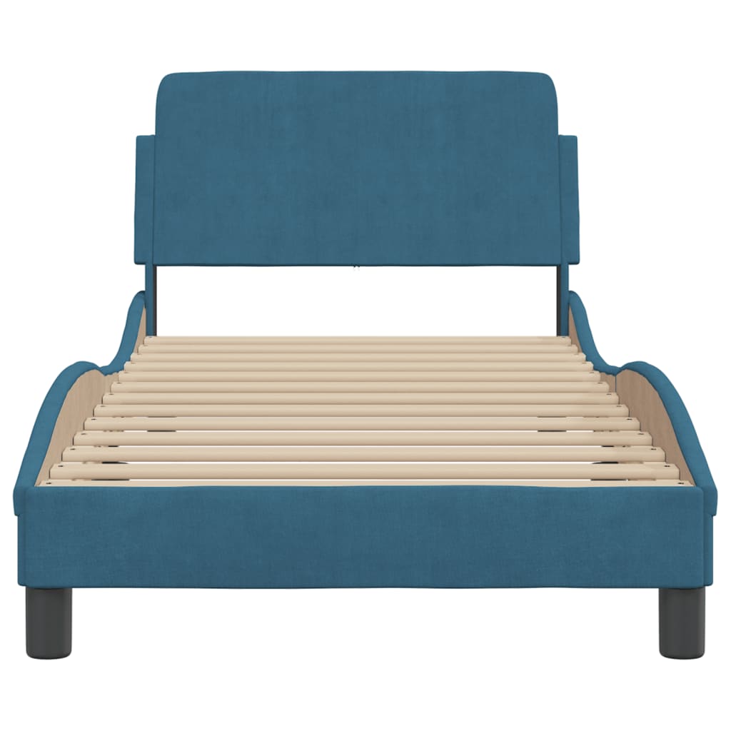 Cadre de lit avec tête de lit Dover bleu 90x200 cm velours - XIOS