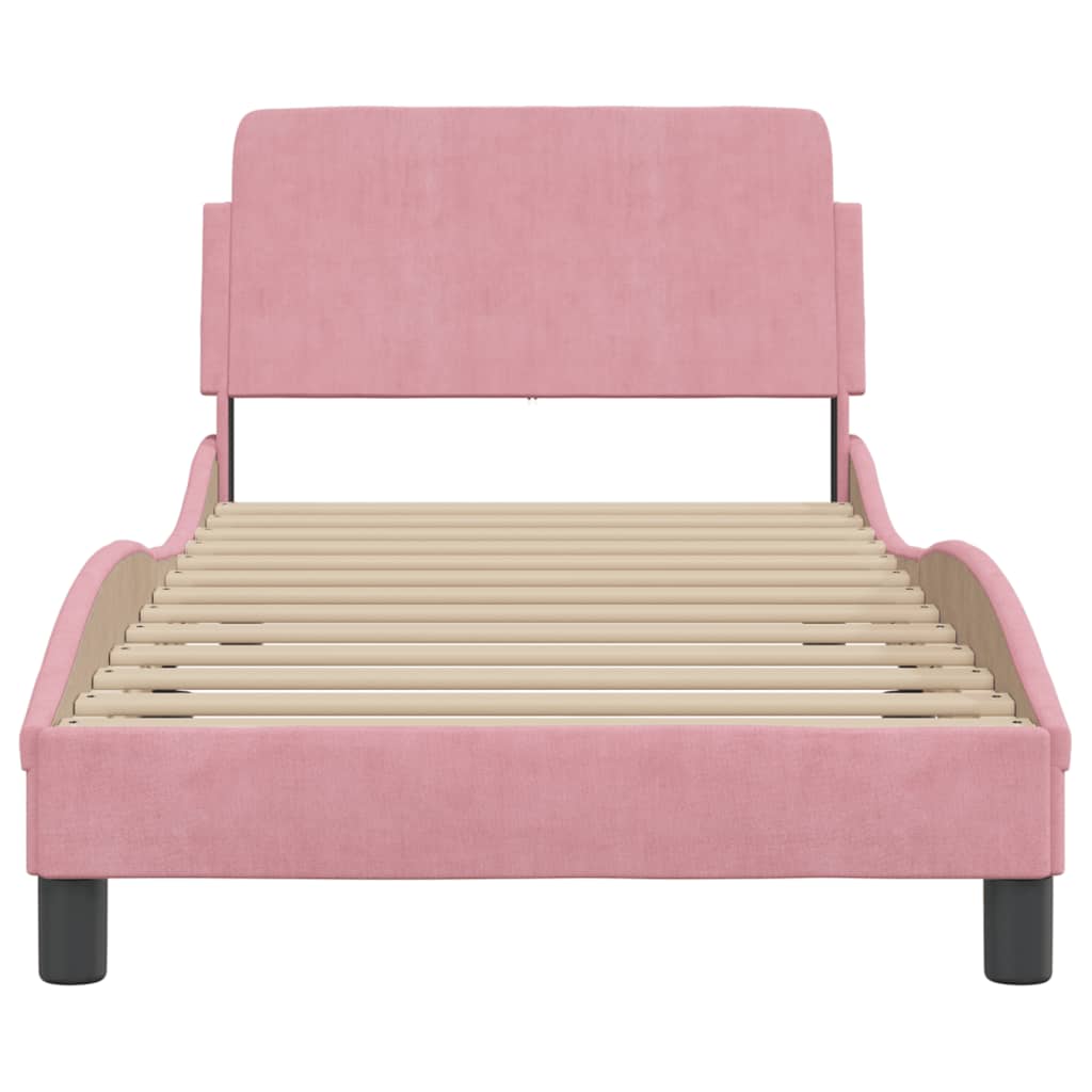 Cadre de lit et tête de lit sans matelas rose 90x200 cm velours - XIOS