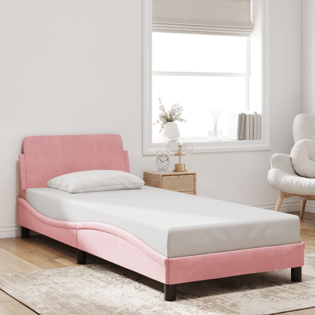 Cadre de lit et tête de lit sans matelas rose 90x200 cm velours - XIOS