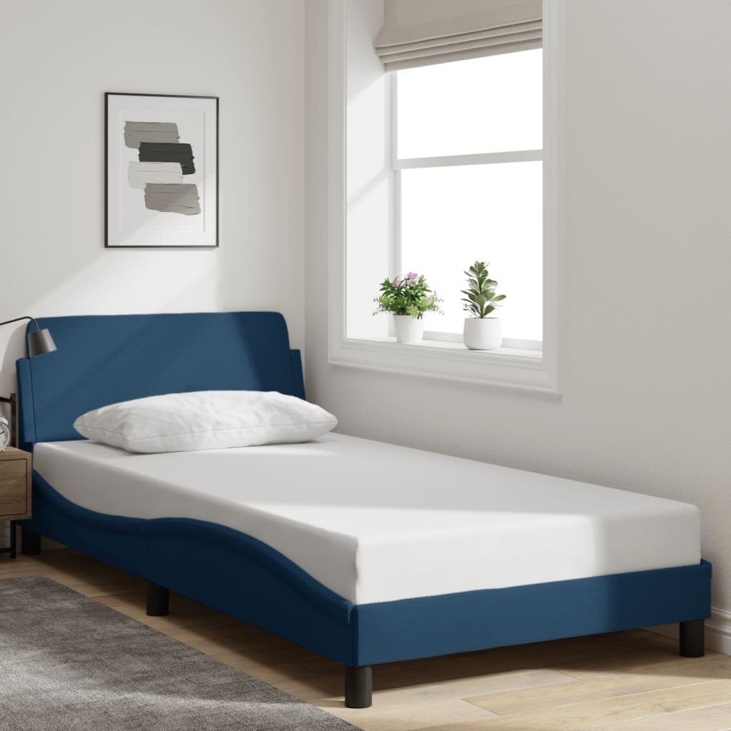 Cadre de lit avec tête de lit sans matelas bleu 100x200cm tissu - XIOS