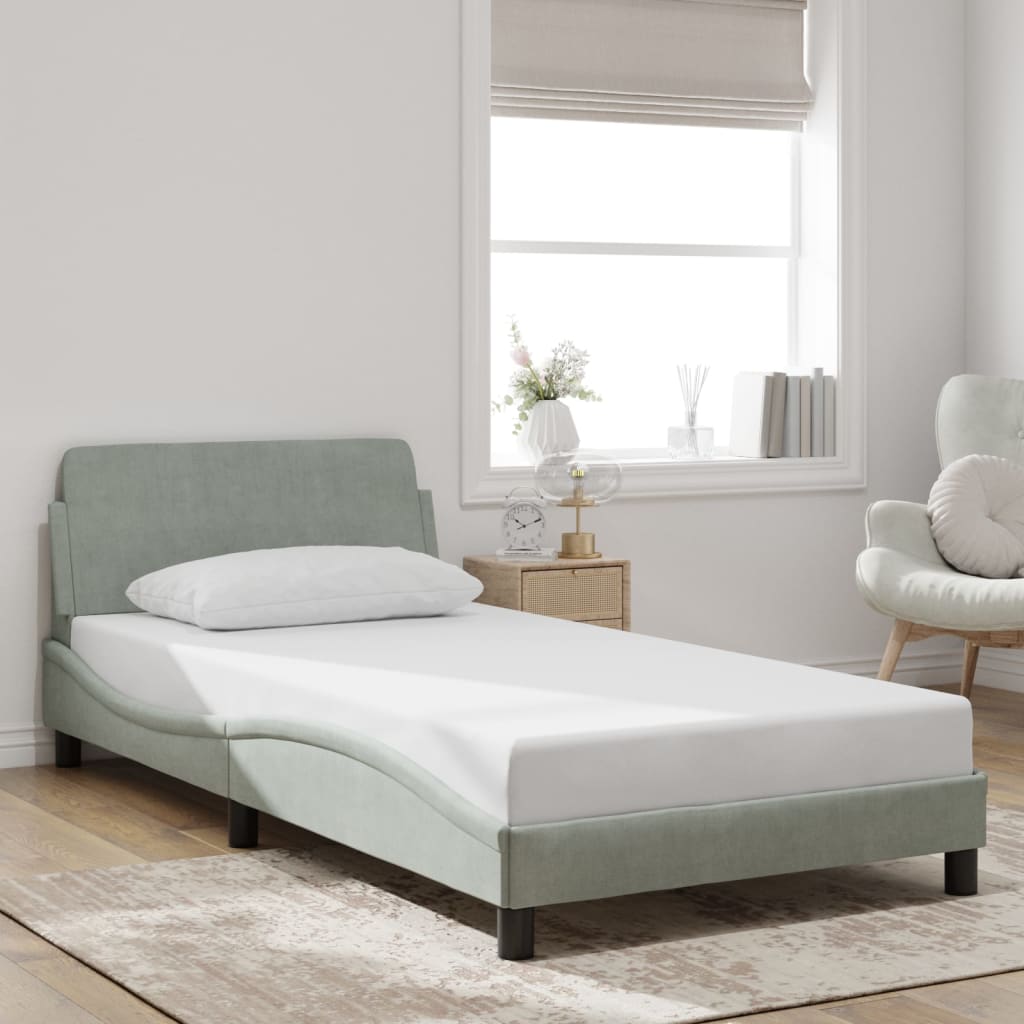 Cadre de lit sans matelas gris clair 100x200 cm velours - XIOS