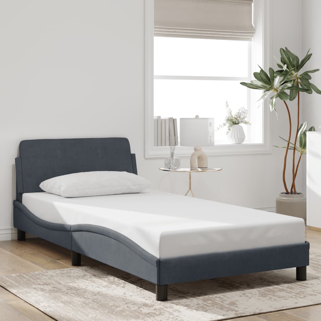 Cadre de lit sans matelas gris foncé 100x200 cm velours - XIOS