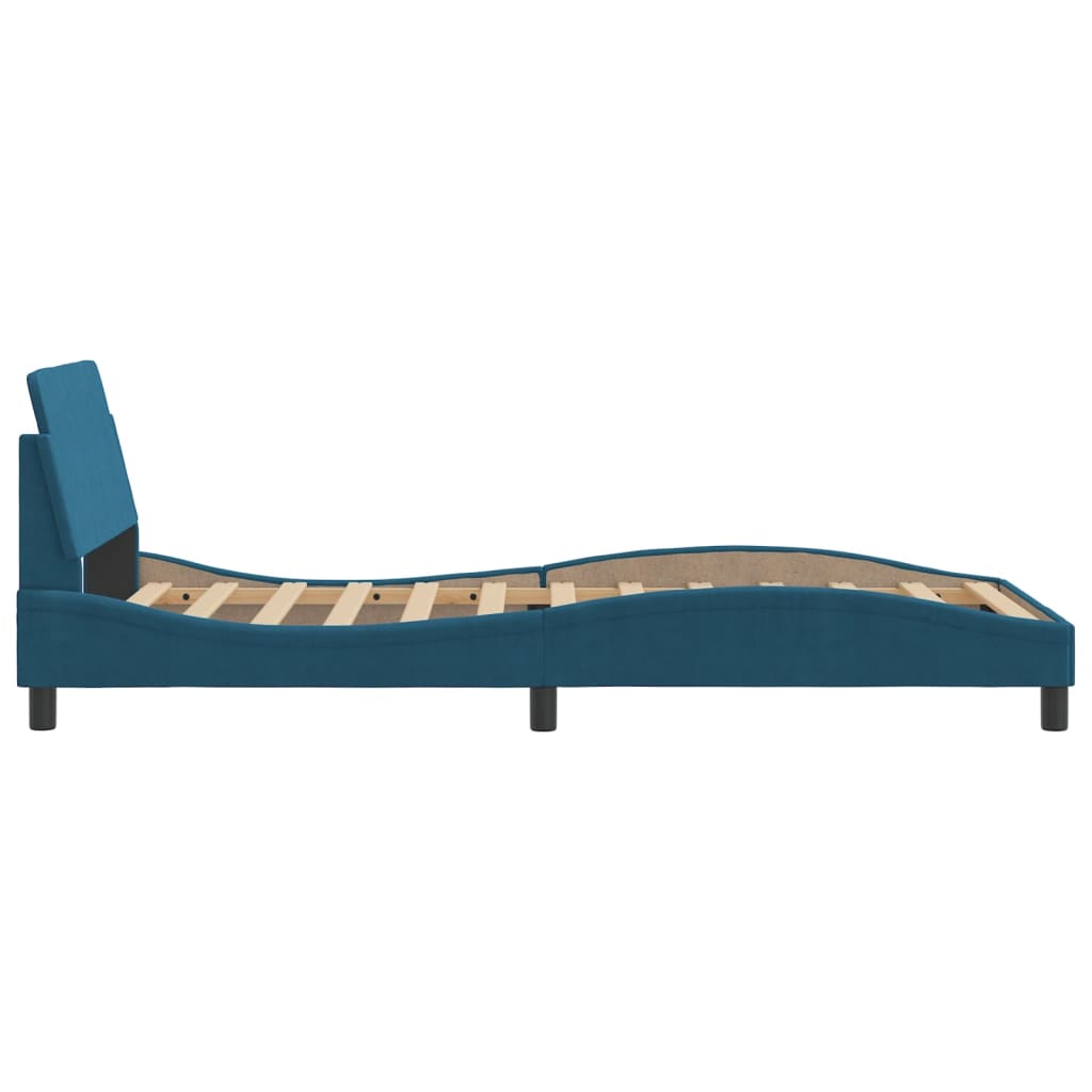 Cadre de lit et tête de lit sans matelas bleu 100x200cm velours - XIOS