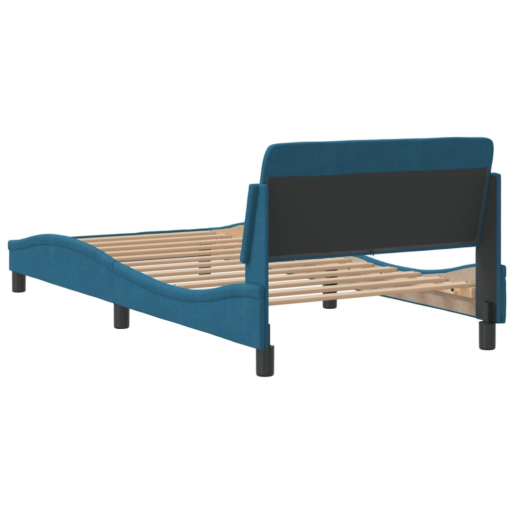 Cadre de lit et tête de lit sans matelas bleu 100x200cm velours - XIOS