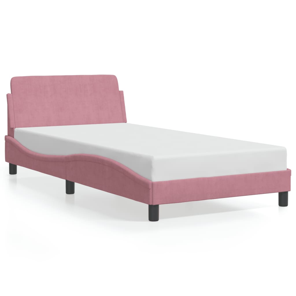 Cadre de lit et tête de lit sans matelas rose 100x200cm velours - XIOS